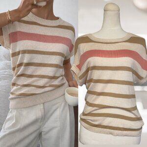 Neutral-striped short-sleeve lightweight knit
